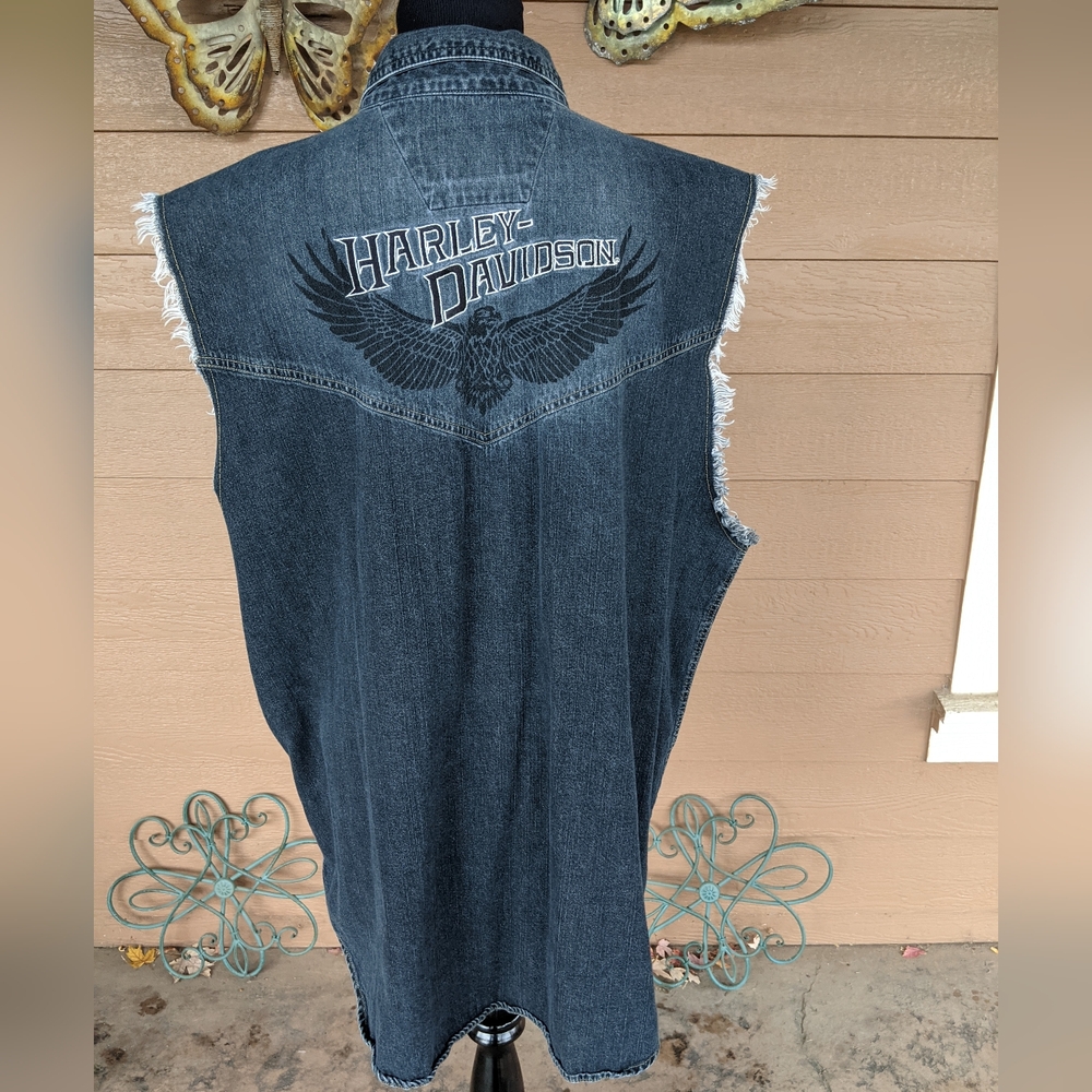 Harley-Davidson Denim Sleeveless Button Down Shirt - Picture 3 of 4